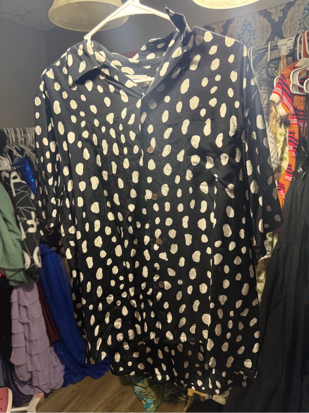 Black Button-Down Polka Dot Women's Shirt